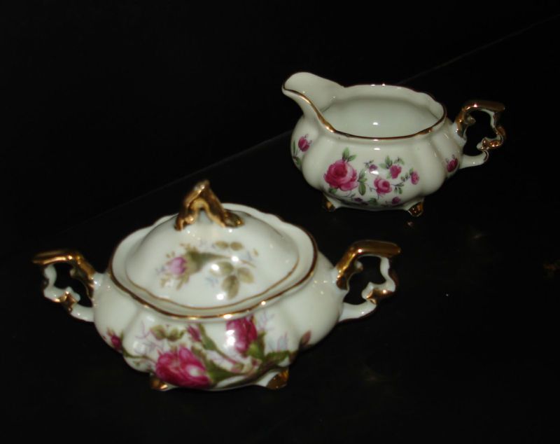 Royal Sealy Japan Rose Creamer and Sugar With Lid  