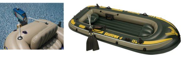 INTEX Seahawk 4 Inflatable Rafting/Fishing Boat Set & Motor Mount Kit 
