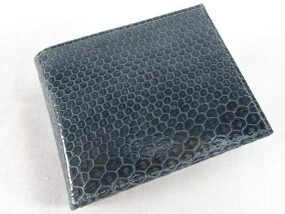 Genuine GRAY / BLUE Sea Snake Skin Leather Mens Bifolds Wallet + FREE 