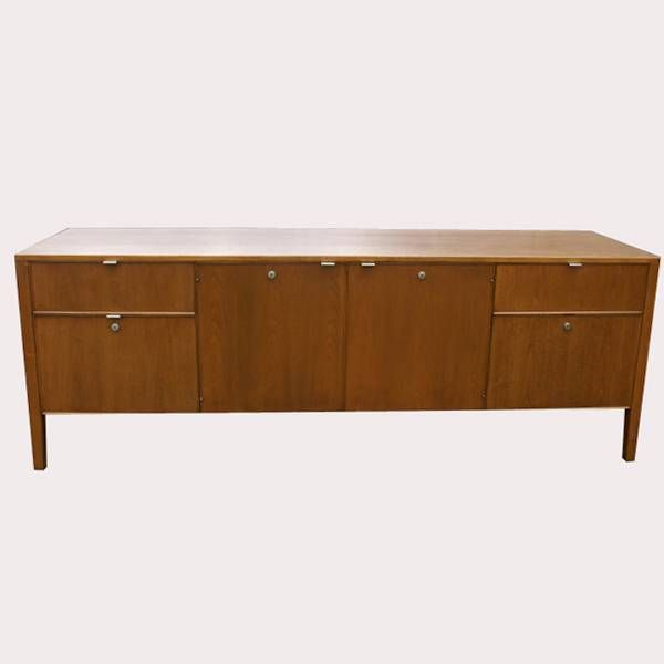 6ft Vintage Stow Davis Wood Credenza Chrome Trim  