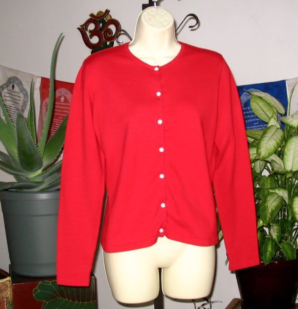 LILLY Red Scarlet Red Stretch Cotton Blend Cardigan Sweater M Medium 