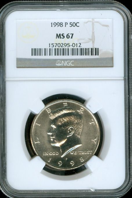 1998 P KENNEDY HALF NGC MS67 2ND FINEST REGISTRY ONLY 8 FINER .  