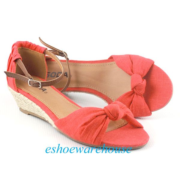 Coral Orange Summer Breeze Espadrilles Low Wedge Sandals Shoes Closed 