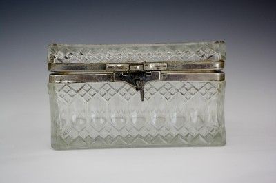 RARE 1911 RUSSIAN SILVERED METAL AND MOULDED GLASS BOX W 