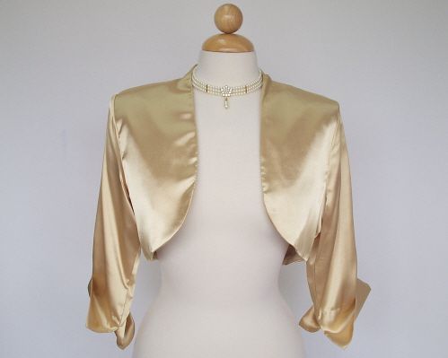 ELEGANT 3/4 SLEEVE GOLD SATIN BOLERO   Made in USA  