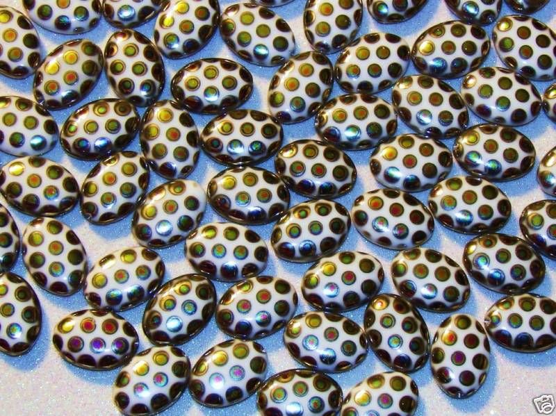 CZECH PRESSED GLASS PEACOCK BEADS WHITE DOTS LARGE OVAL  