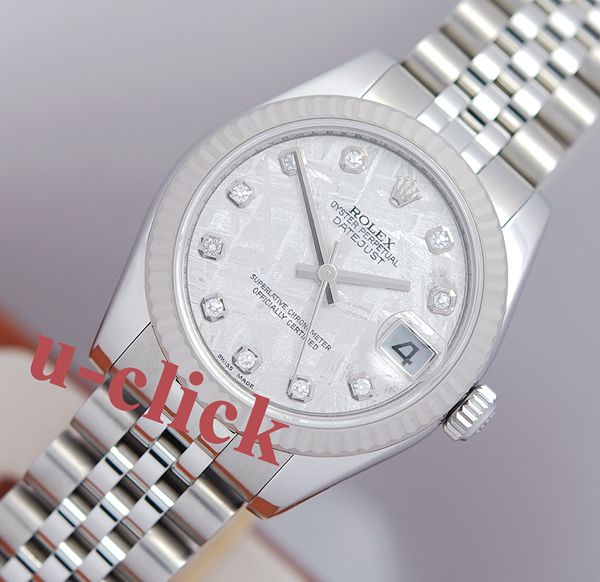 2010 Midsize 31mm ROLEX Datejust METEORITE DIAMOND DIAL 18k Steel 