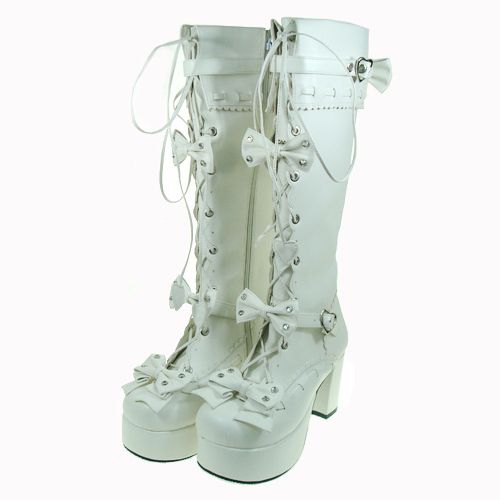 Punk gothic lolita cosplay boots LK8139 White  