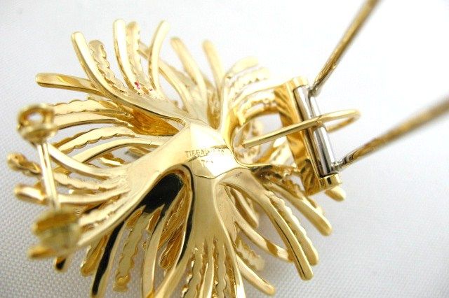 TIFFANY & CO.18K GOLD & DIAMOND SEA ANEMONE VINTAGE BROOCH / PIN 