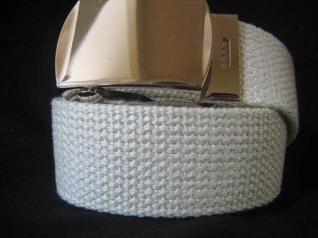 Size Small WHITE Canvas Web Belt Strap Buckle Army Military Mens 