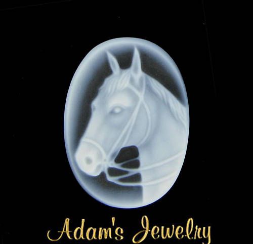 Oval Beautiful Horse Black Agate Cameo  