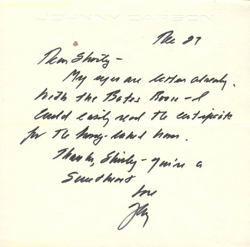 JOHNNY CARSON   AUTOGRAPH LETTER SIGNED 12/27/1984  