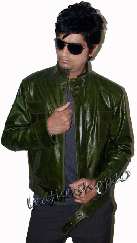 Wanted olive green vintage leather jacket   