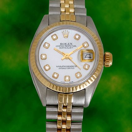 Rolex Ladies Datejust Two Tone Gold Steel Diamond Watch