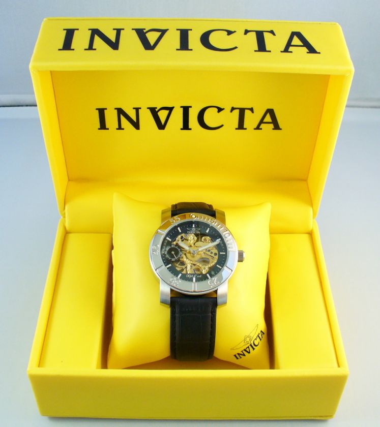 GENTS INVICTA WATCH W/AUTOMATIC MOVEMENT BLACK LEATHER STRAP   AMAZING 