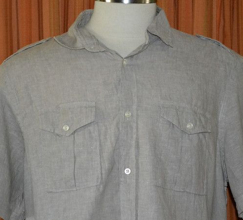 BANANA REPUBLIC SHORT SLEEVE KHAKI TAN GRAY CASUAL FLAX LINEN SHIRT 