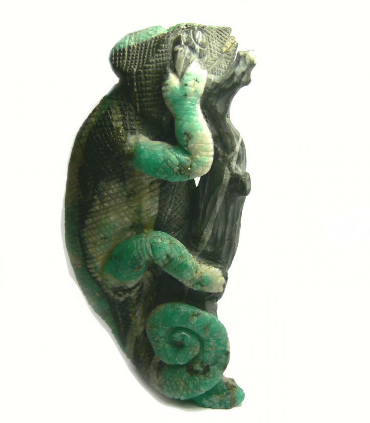 Incredible Colombian Emerald Carved Chameleon Statue  