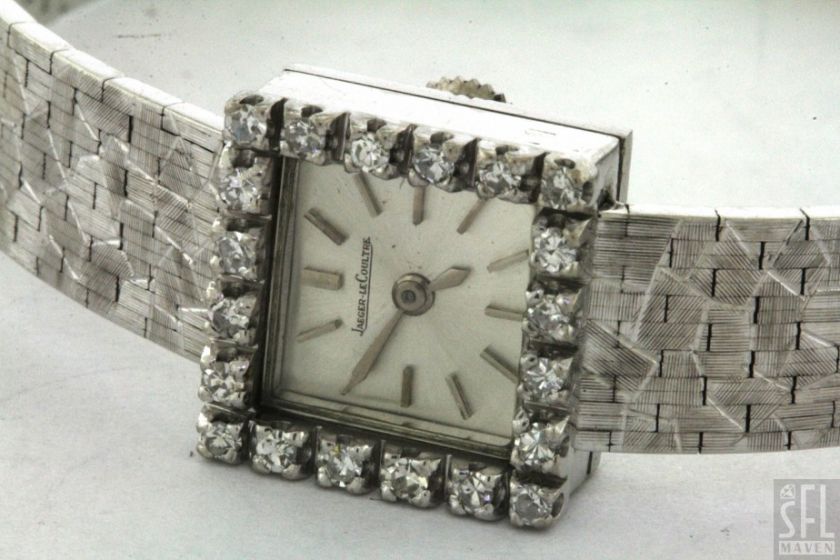 JAEGER LE COULTRE 18K WHITE GOLD 0.50CT DIAMOND BEZEL BACKWIND LADIES 