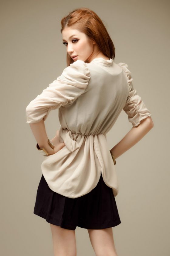 NECK SHORT SLEEVES CHIFFON COAT TOP BLOUSE ASYMMETRIC 2027  