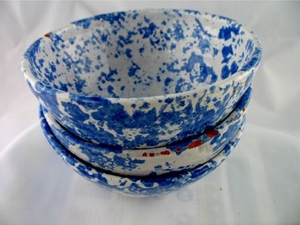 Cole Pottery Kenneth George Blue Spatter Sponge Bowls  