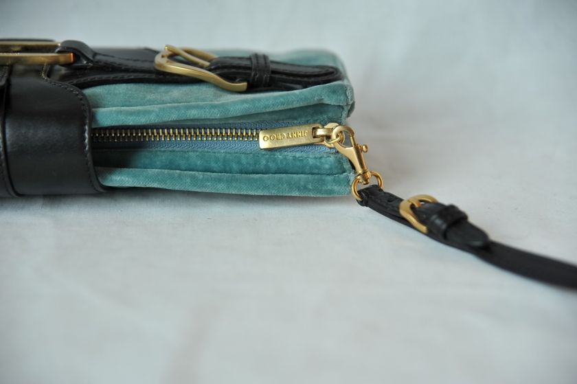 JIMMY CHOO Blue VELVET+Black LEATHER *TULITA* Clutch Wristlet Bag 