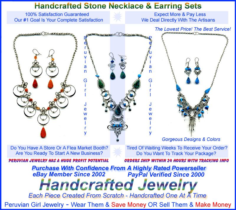 GEM STONE PERU JEWELRY 20 NECKLACE EARRINGS PERUVIAN  