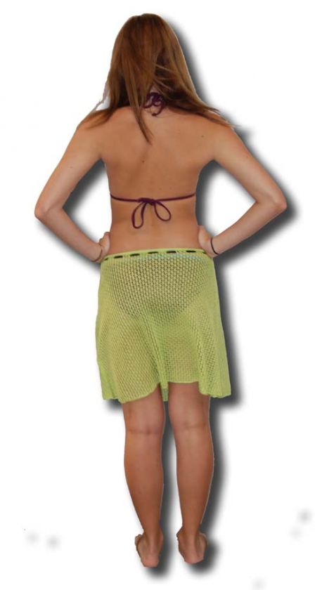 LIME GREEN SARONG SWIMSUIT CROCHET COVERUP WRAP SKIRT  