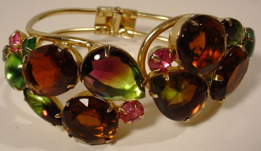 Vintage Colorful Open Back RHINESTONE Clamper Bracelet  