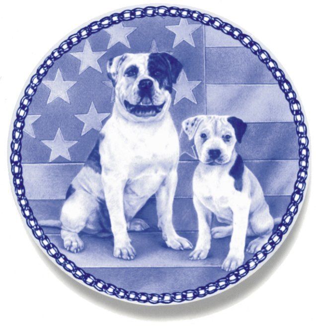 AMERICAN BULLDOG & PUPPY DANISH BLUE PORCELAIN PLATE  