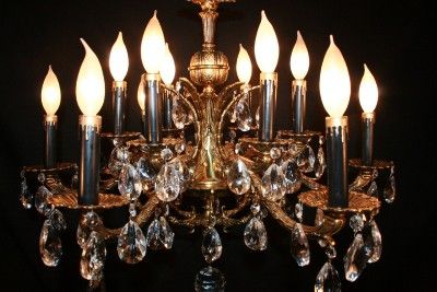   LARGE Antique FRENCH empire SOLID BRASS crystal Chandelier  