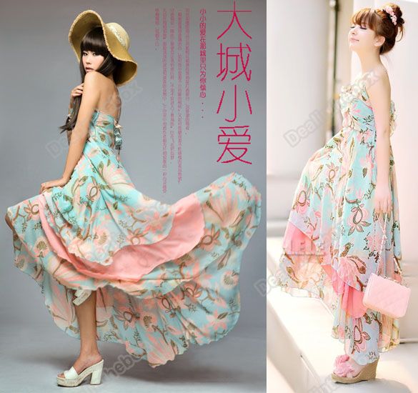 Korea Womens Bohemian BOHO Floral Maxi Chiffon Long Dress Skirt