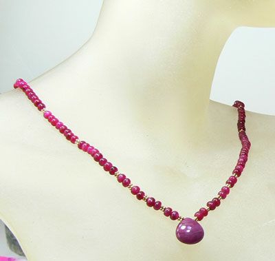 GENUINE BURMESE RUBY RUBIES BRIOLETTE 14K GOLD NECKLACE  