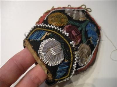 Antique Iroquois Seed Bead bag poch Circa Early 1900s Native Indian 