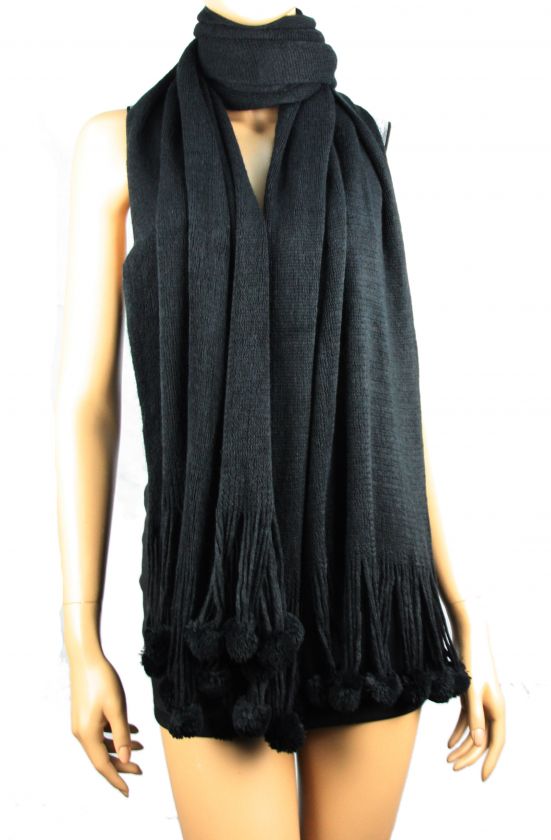 Knitted Elegant Pom Scarf Wrap Shawl Poncho Shurg Stole Mix Wool 