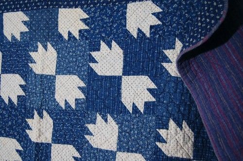 ELEGANT Vintage Indigo & White 1900s Bear Paw Hand Stitched Antique 