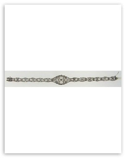 Camphor Glass Diamond Filigree Bracelet Sterling Silver  