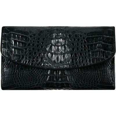 GENUINE CROCODILE Bone Leather Long Trifold Wallet Women Purse PCM229 