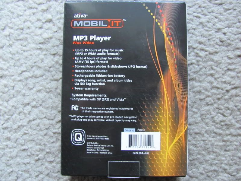 Brand New Ativa Mobil IT 2GB  Player With Video Black  