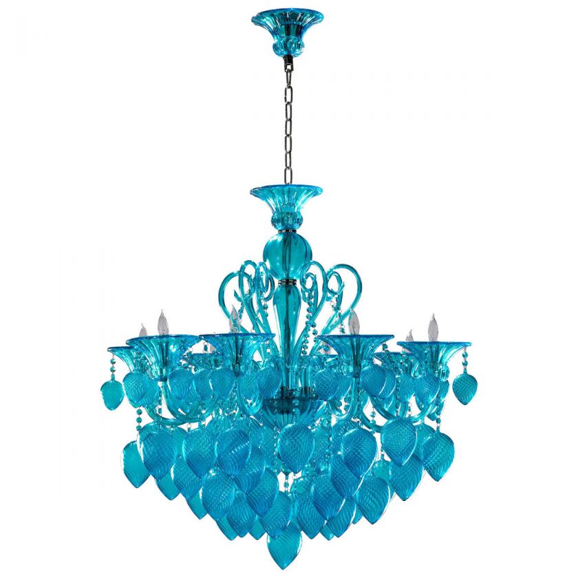   Vetro Light Blue Aqua Murano Glass 8 Light Ornament Chandelier  