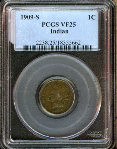 1909 S PCGS VF 25 INDIAN HEAD CENT 1C AC164  