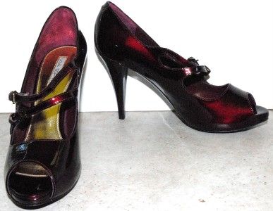 New $260 Via Spiga Plum Patent shoes pumps peeptoe  