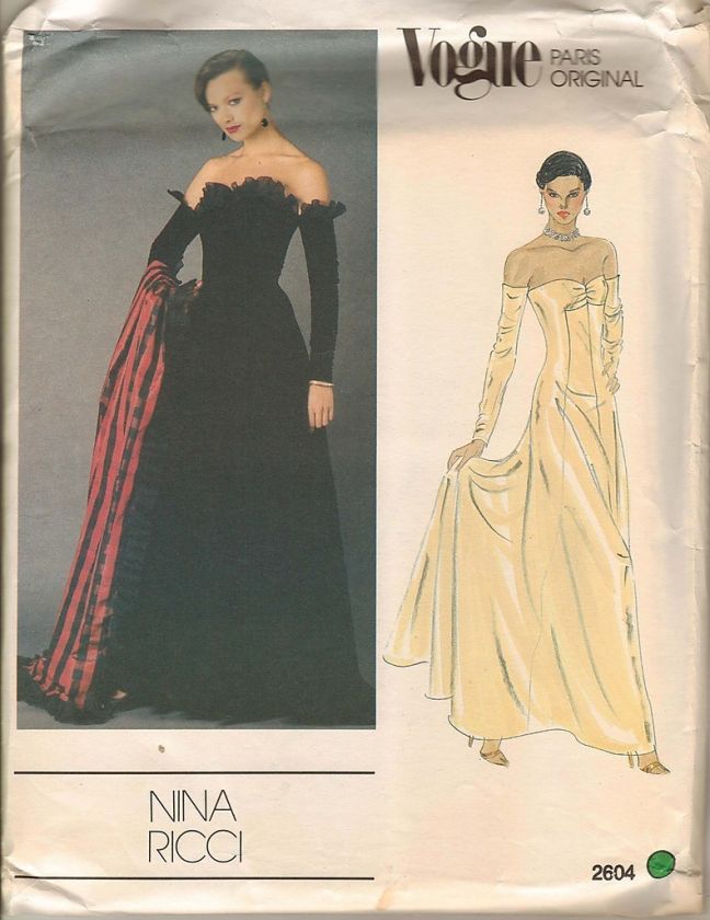   Sewing Pattern Vogue 2604 Designer Evening Dress Nina Ricci 16/38