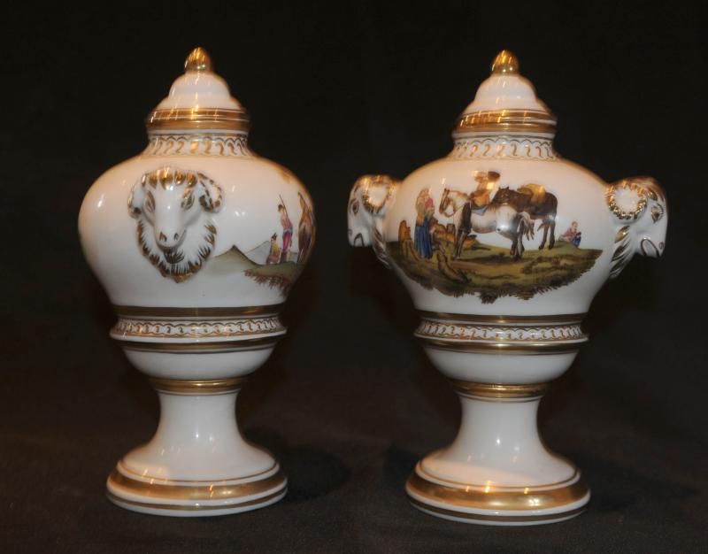 Paris Sevres Beclim Porcelain Dog Vases Urns  