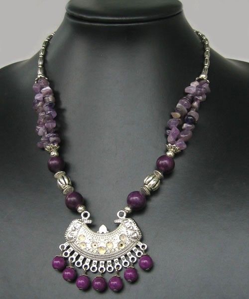 NEW IN TIBET STYLE TIBETAN SILVER AMETHYST NECKLACE  