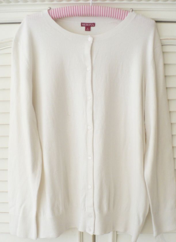White Cardigan Sweater Cotton Blend Long Sleeve 1X 4X  