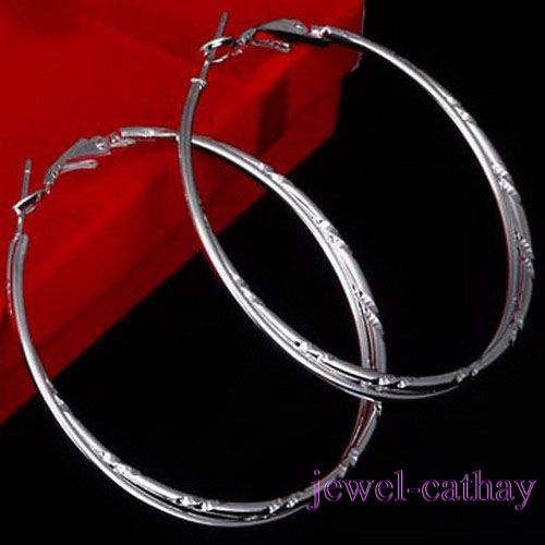 50mm 2pcs Silver Plated Round Twist thin Earring Loop  
