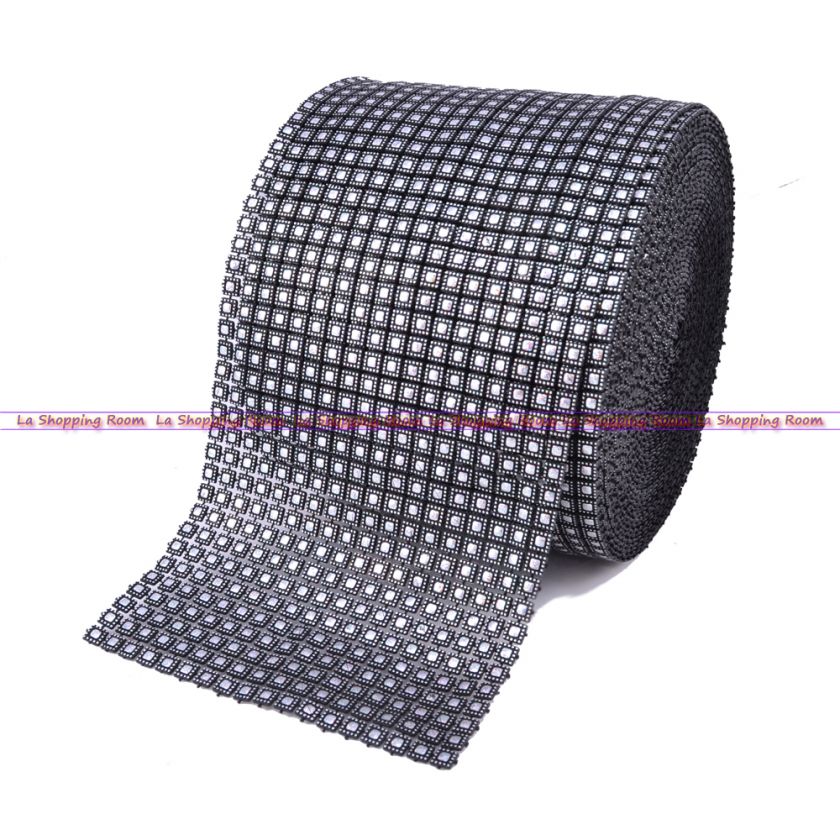 Diamond Mesh Plastic Ribbon Crystal Wrap 4.5 1 yard AB Black  