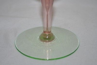 VINTAGE TALL PINK AND GREEN DIAMOND OPTIC WATERMELON GLASS GOBLET EX 