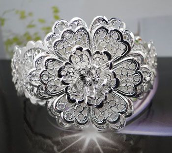 925 Sterling Silver Flower Bangle Bracelet JB95  