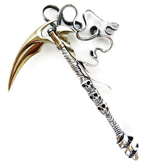 GRIM REAPER SICKLE SCYTHE BLADE STERLING SILVER PENDANT  